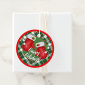 Aangepaste Santas Mittens op rood groen spelpatroo Bedankjes Labels (In situ)