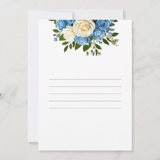 Aangepaste Save the Date met blauwe en witte rozen (Achterkant)