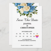 Aangepaste Save the Date met blauwe en witte rozen (Voorkant / Achterkant)