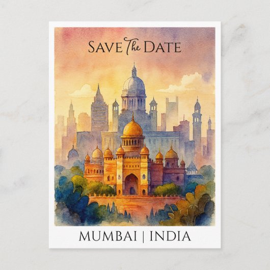 Aangepaste Save the Date Mumbai India Aquarel Briefkaart (Voorkant)