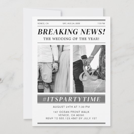 Aangepaste Save the Date Newspaper Magazine Hoesje Kaart (Achterkant)