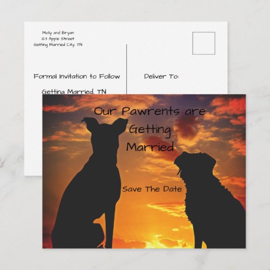 Aangepaste Save the Date van de Honden Aankondigingskaart (Voorkant / Achterkant)