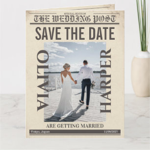 Aangepaste “Save the Date” Vintage Krant Huwelijk Kaart