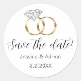 Aangepaste Save the Date Witte Diamanten Trouwring Ronde Sticker