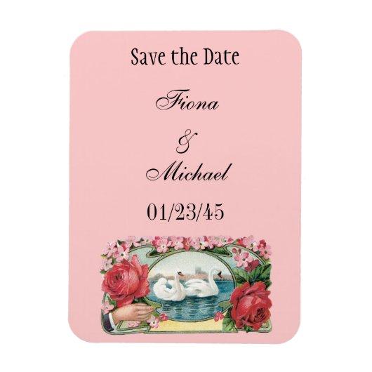 Aangepaste Save the Date Zwanen en Rozen Magnet Magneet (Verticaal)