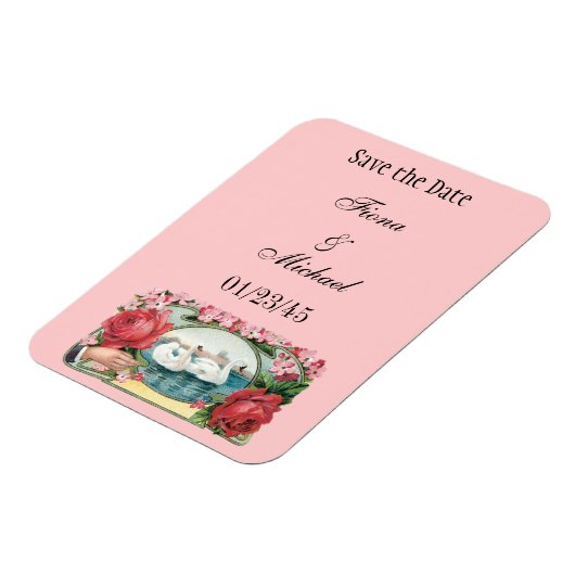 Aangepaste Save the Date Zwanen en Rozen Magnet Magneet (Linkerzijde)