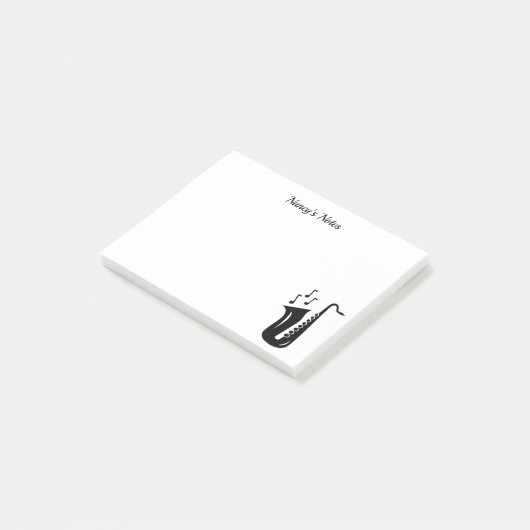 Aangepaste saxofone post met saxofonist post-it® notes (Schuin)