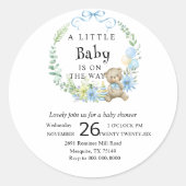 Aangepaste Schattig blauw Teddy Bear Baby shower Ronde Sticker (Voorkant)