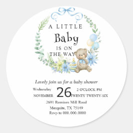 Aangepaste Schattig blauw Teddy Bear Baby shower Ronde Sticker