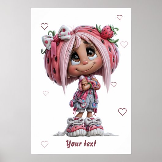 Aangepaste Schattige Aardbeien Meisje Poster (Voorkant)