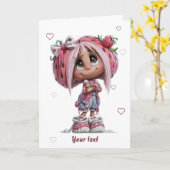 Aangepaste Schattige Aardbeimeisje Kaart (Gele Bloem)