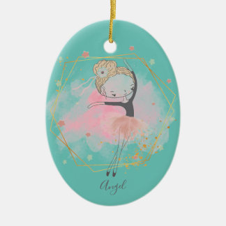 Aangepaste Schattige Ballerina Danser Licht Teal Keramisch Ornament