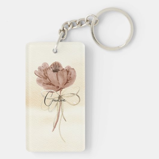 Aangepaste schattige beige toon waterverf bloemenb sleutelhanger (achterkant)