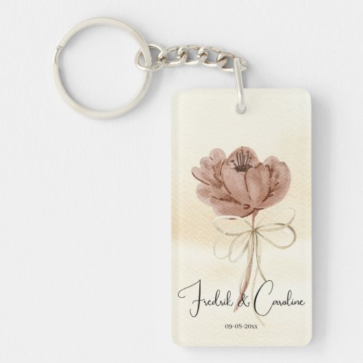 Aangepaste schattige beige toon waterverf bloemenb sleutelhanger (Voorkant)