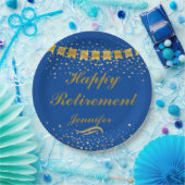 Aangepaste Schattige Blauw en goud Happy Retiremen Papieren Bordje (Feest)