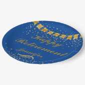 Aangepaste Schattige Blauw en goud Happy Retiremen Papieren Bordje (Gekanteld)