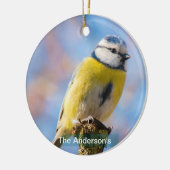Aangepaste Schattige Blauw Geel Vogel Foto Geperso Keramisch Ornament (Links)