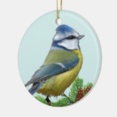 Aangepaste Schattige Blauw Geel Vogel Foto Ornamen Keramisch Ornament (Links)