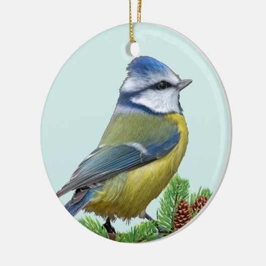 Aangepaste Schattige Blauw Geel Vogel Foto Ornamen Keramisch Ornament (Links)