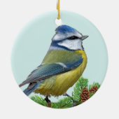 Aangepaste Schattige Blauw Geel Vogel Foto Ornamen Keramisch Ornament (Achterkant)