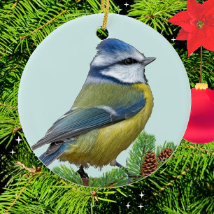 Aangepaste Schattige Blauw Geel Vogel Foto Ornamen Keramisch Ornament