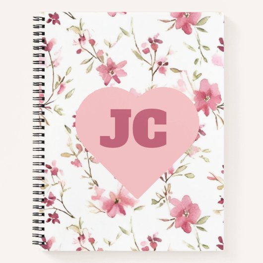 Aangepaste Schattige Chic Love Monogram Roze Bloem Notitieboek (Voorkant)