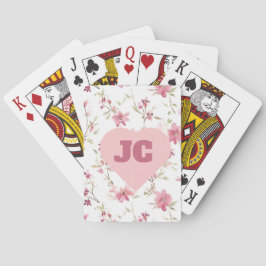 Aangepaste Schattige Chic Love Monogram Roze Bloem Pokerkaarten