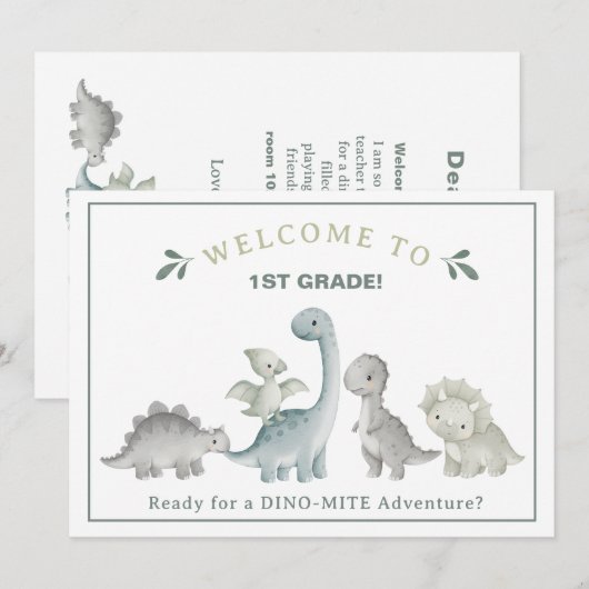 Aangepaste Schattige Dinosaurus Leraar Welkom in G Kaart (Voorkant / Achterkant)