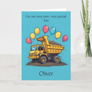 Aangepaste Schattige Dump Truck Son Verjaardag Ged Aankondiging