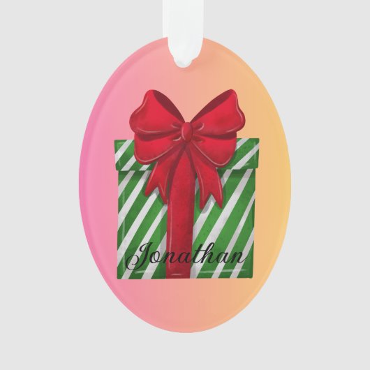 Aangepaste schattige gestripte kerstdoos Modern Ornament (voorkant)