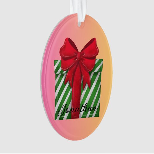 Aangepaste schattige gestripte kerstdoos Modern Ornament (voorkant)