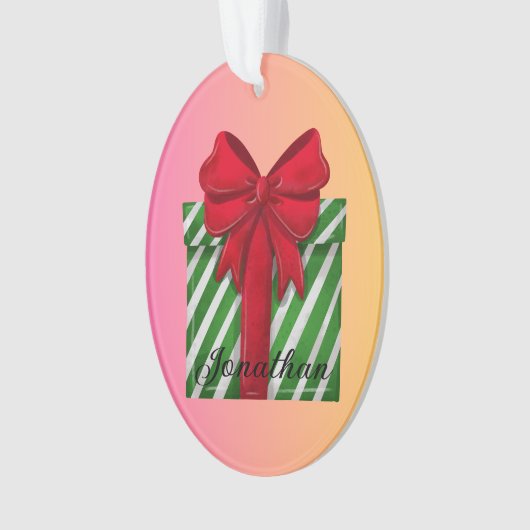 Aangepaste schattige gestripte kerstdoos Modern Ornament (voorkant)