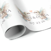 Aangepaste Schattige Hummingbird Heart Wedding Cadeaupapier (Rol Hoek)