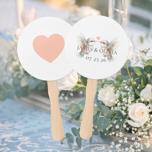 Aangepaste Schattige Hummingbird Heart Wedding Handwaaier
