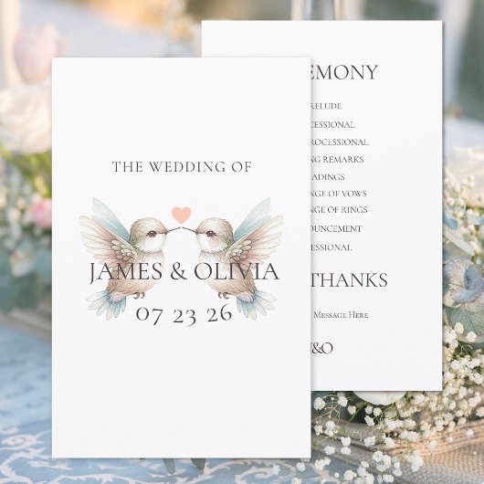 Aangepaste Schattige Hummingbird Wedding Program