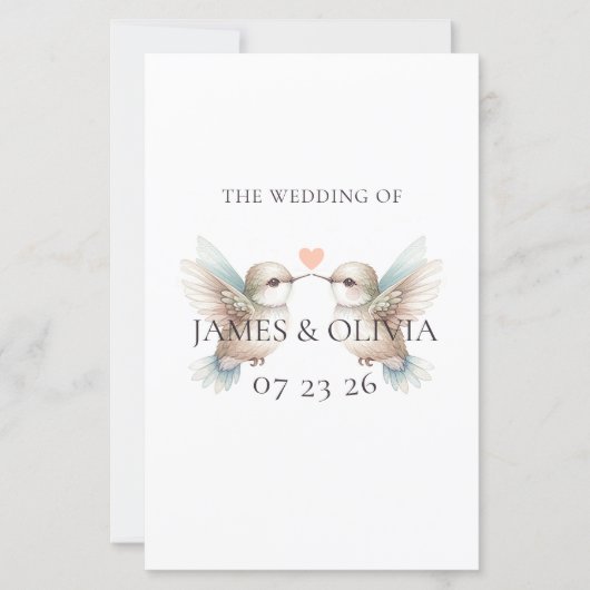 Aangepaste Schattige Hummingbird Wedding Program (Voorkant)