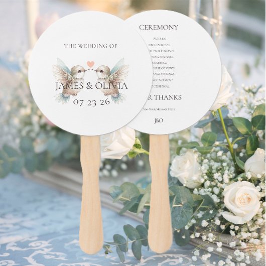 Aangepaste Schattige Hummingbird Wedding Program Handwaaier