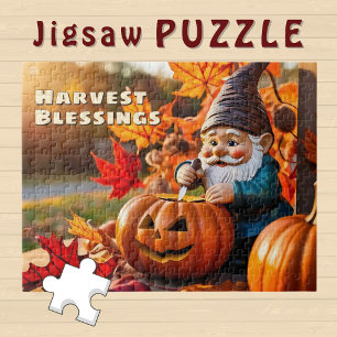 Aangepaste Schattige Kabouter Snijdt Pompoenen Her Legpuzzel