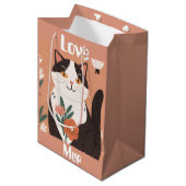 Aangepaste Schattige Kat met Mur en Liefde Medium Cadeauzakje (Voorkant Gekanteld)