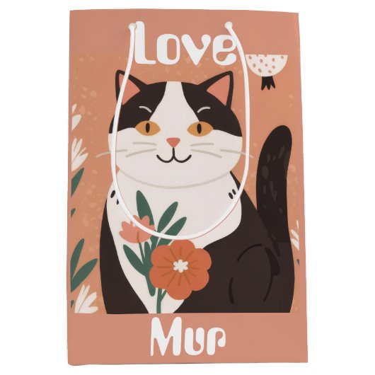 Aangepaste Schattige Kat met Mur en Liefde Medium Cadeauzakje (Voorkant)