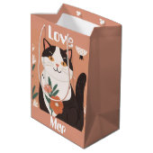 Aangepaste Schattige Kat met Mur en Liefde Medium Cadeauzakje (Achterkant Gekanteld)
