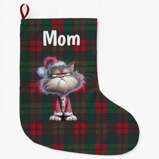 Aangepaste schattige kerstman kat Kerstmis  Grote Kerstsok (Voorkant)