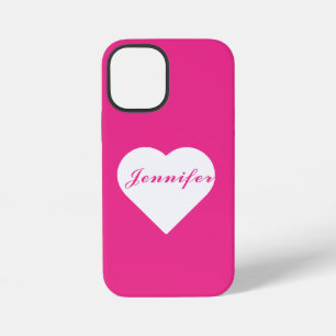 Aangepaste schattige liefde roze wit minimalistisc iPhone 12 mini hoesje