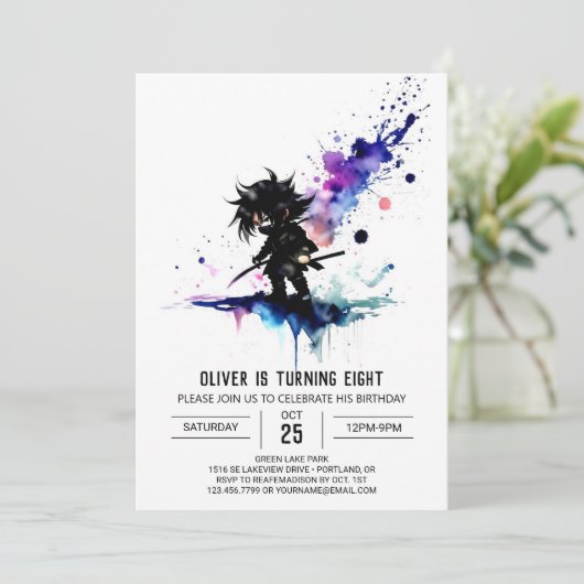 Aangepaste Schattige Ninja Boy digitale verjaardag Kaart (Staand voorkant)