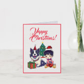 Aangepaste Schattige Pug Dog Met Kleine Meisje Ker Kaart (Voorkant)