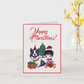 Aangepaste Schattige Pug Dog Met Kleine Meisje Ker Kaart (Gele Bloem)