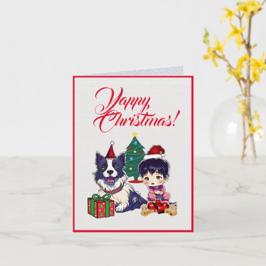 Aangepaste Schattige Pug Dog Met Kleine Meisje Ker Kaart (Gele Bloem)