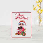 Aangepaste Schattige Pug Dog Met Kleine Meisje Ker Kaart (Gele Bloem)