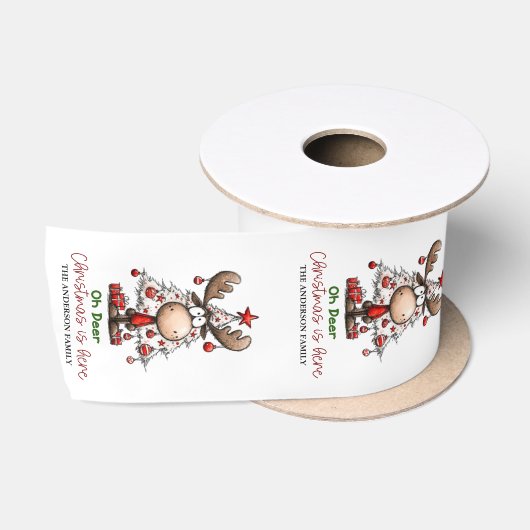 Aangepaste Schattige Rendieren “Oh Hert Kerstmis I Satijnen Lint (Spoel)