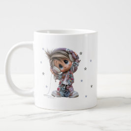 Aangepaste Schattige Rockster Jongen Muziek Grote Koffiekop